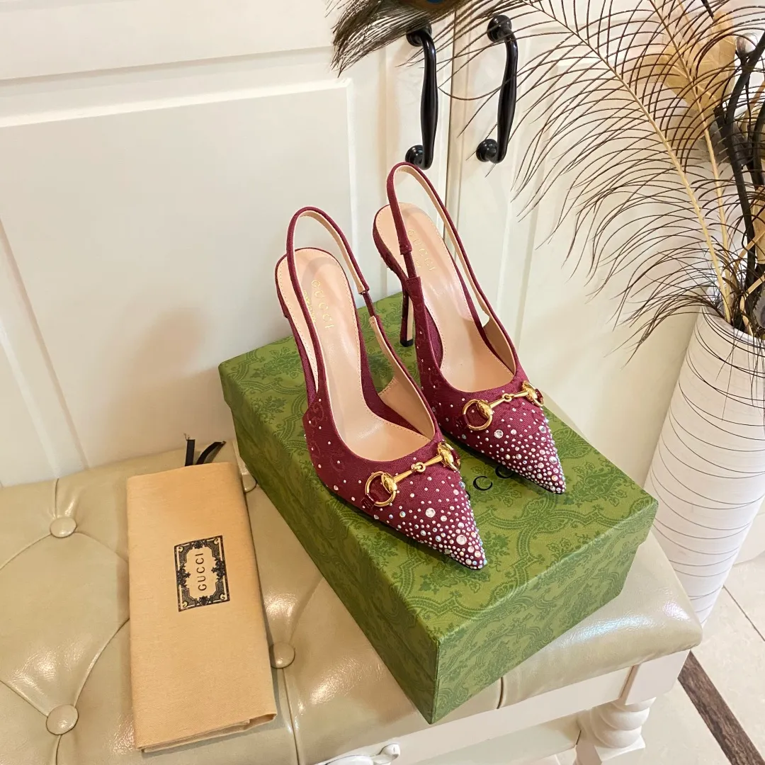 👟👟Ex-factory price 660👟👟, Gucci high heels, original canvas embellished with bright crystals, sheepskin lining, leather outsole, size 35-40 (41 customized, non-refundable)